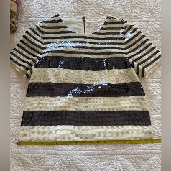 Veronica Beard Black Striped Sequin Boxy Crewneck Tee - Picture 11 of 12